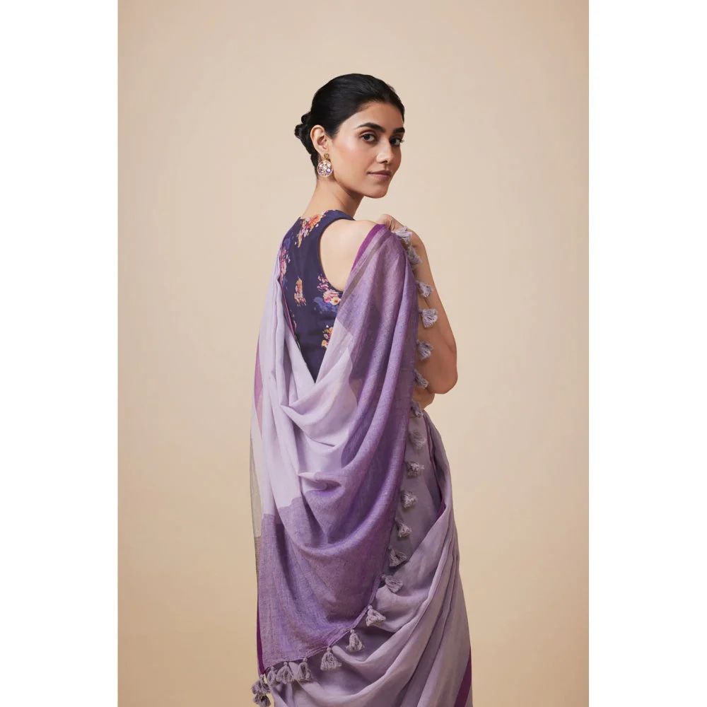 Dressfolk Handwoven Pure Cotton Lavender Saree With Unstitched Blouse - Image 4