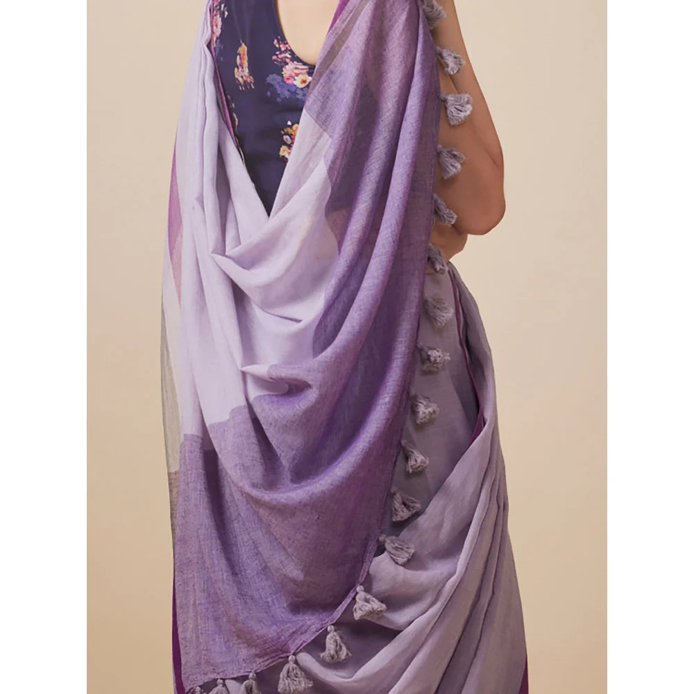 Dressfolk Handwoven Pure Cotton Lavender Saree With Unstitched Blouse - Image 5