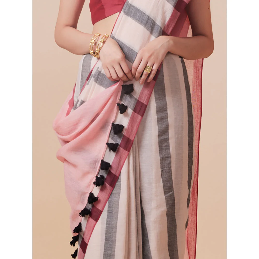Dressfolk Handwoven Pure Cotton Multi-Color Saree With Unstitched Blouse - Image 5
