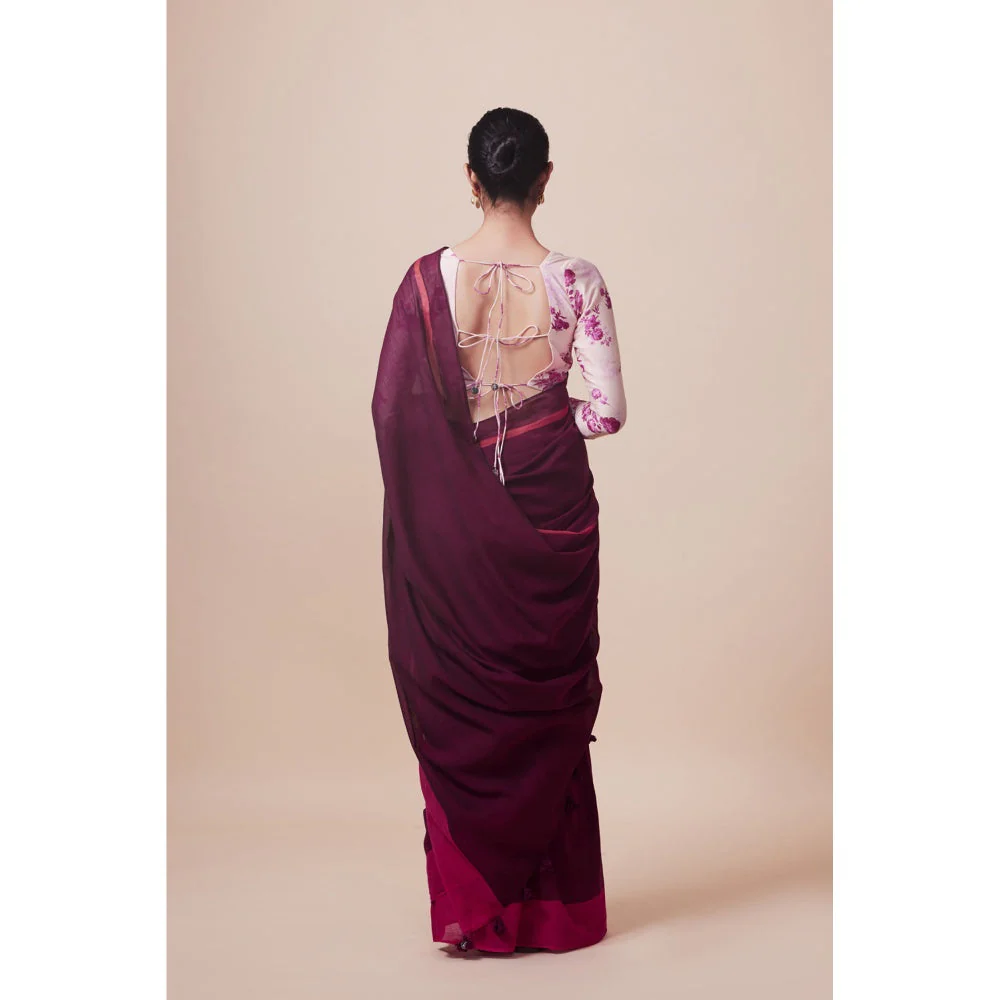 Dressfolk Handwoven Pure Cotton Purples Aree With Unstitched Blouse - Image 2