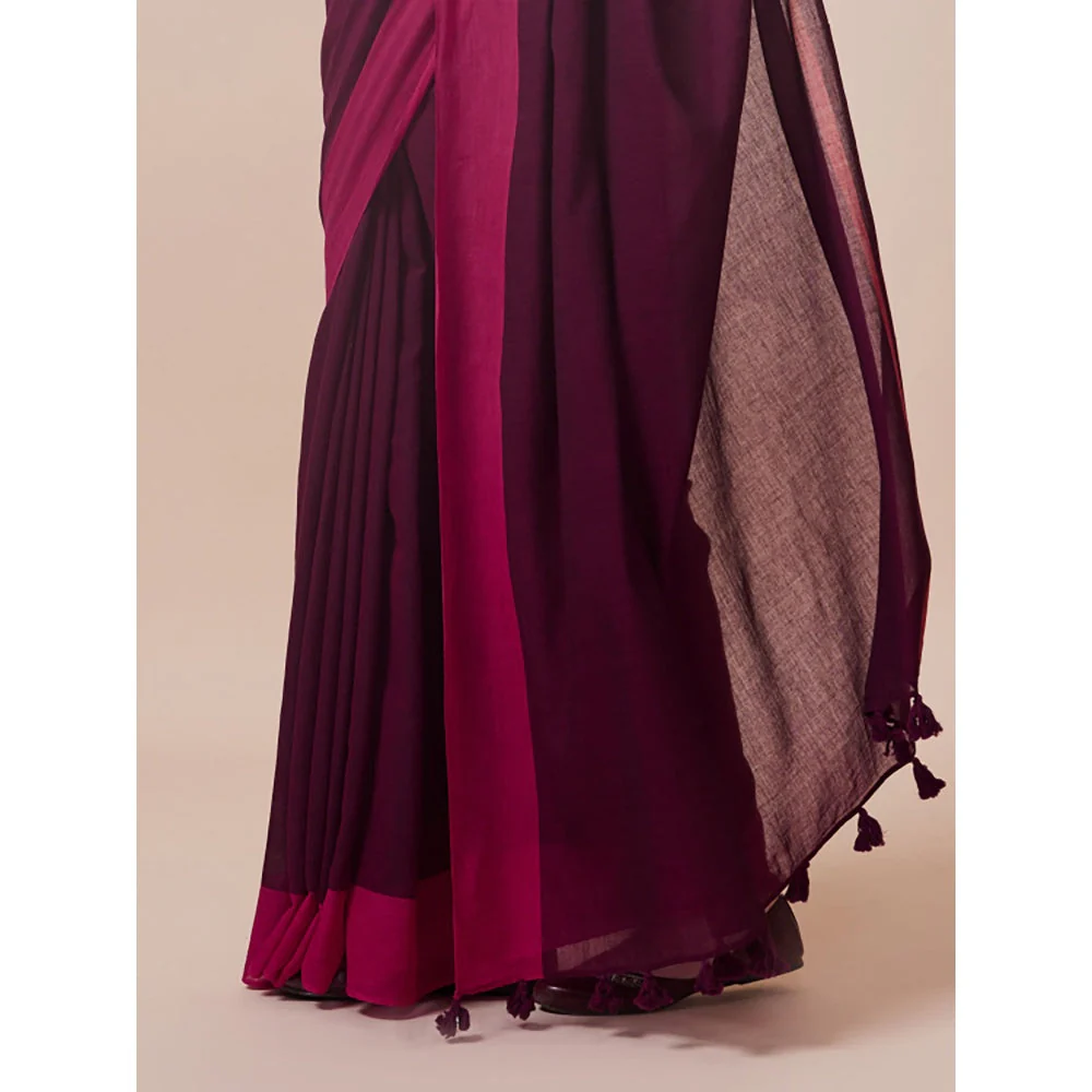 Dressfolk Handwoven Pure Cotton Purples Aree With Unstitched Blouse - Image 4