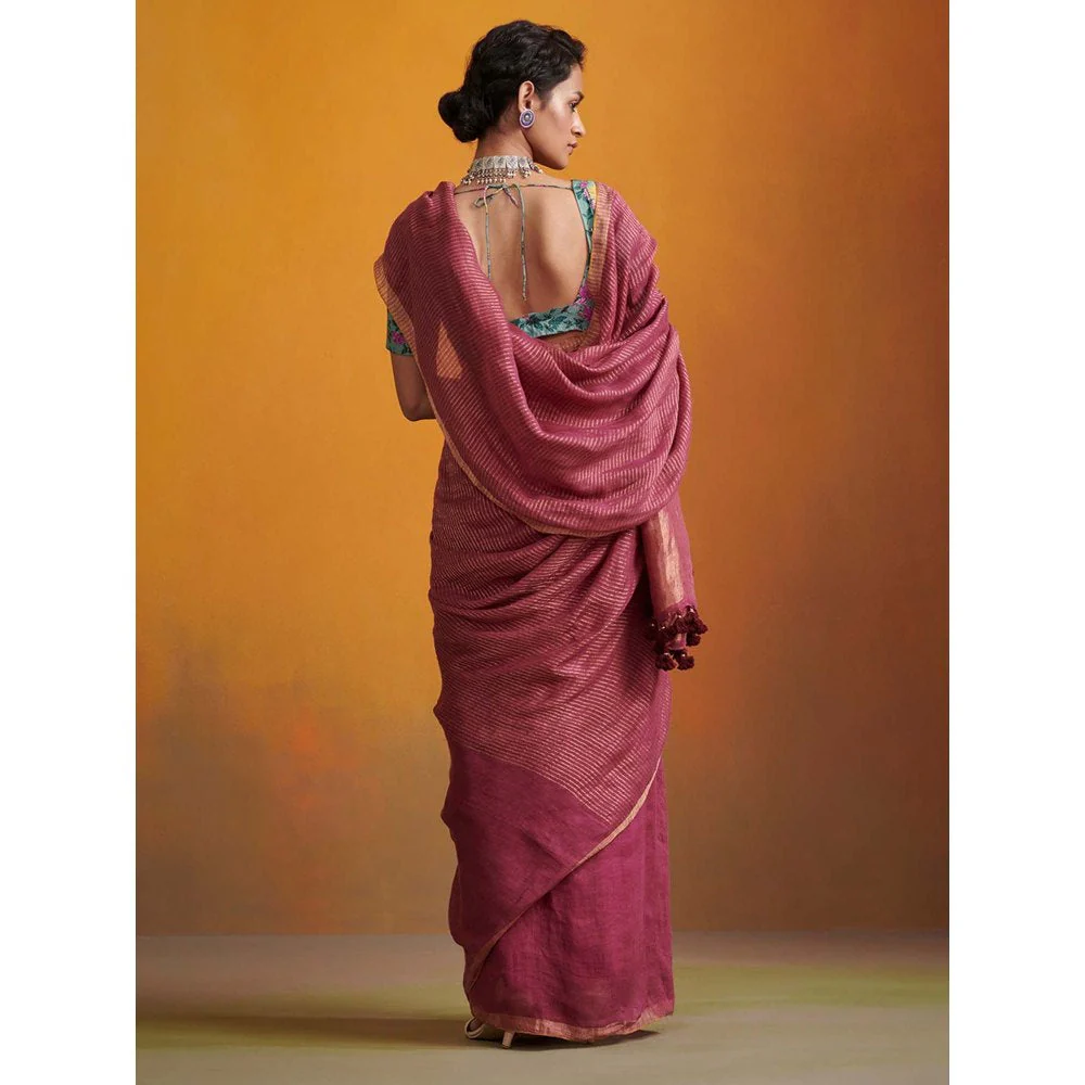 Dressfolk purple zari stripes handwoven saree - Image 3