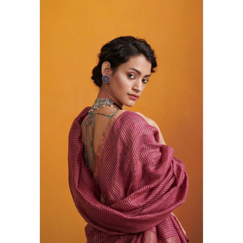 Dressfolk purple zari stripes handwoven saree - Image 4