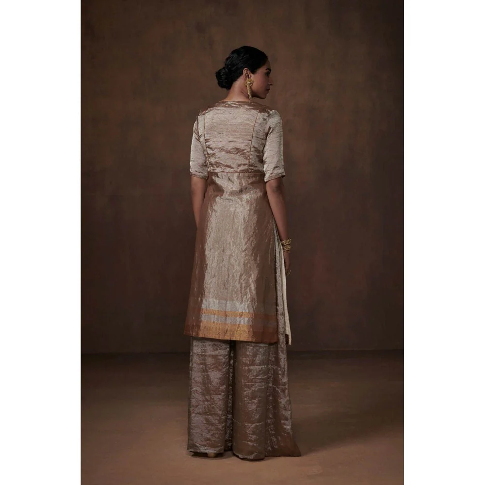 Dressfolk Silver Tissue Kurta Sophisticated Charm Palazzo (Set of 3) - Image 3