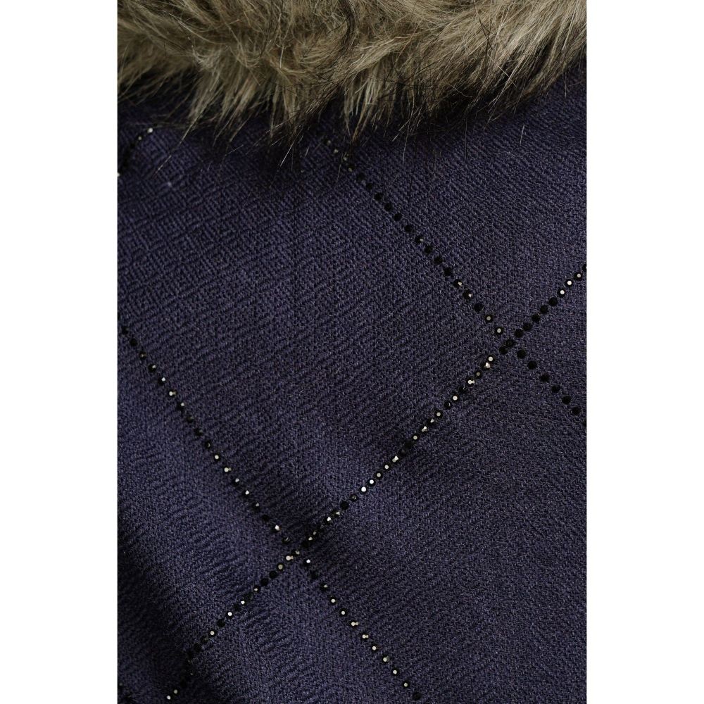 Dusala India Fur Collar with Stone Work Pashmina Navy Blue Stole - Image 4