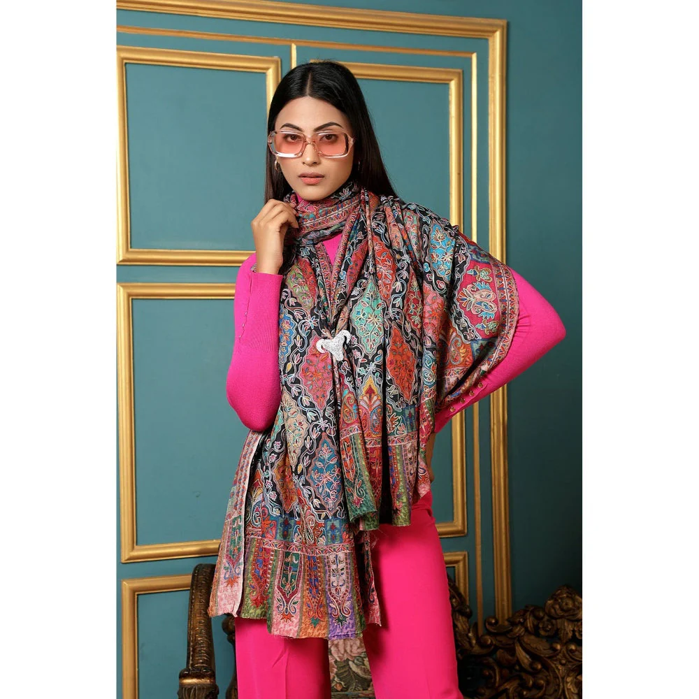 Dusala India Handwoven Pashmina Wool Kalamkari Design Shawl - Image 5