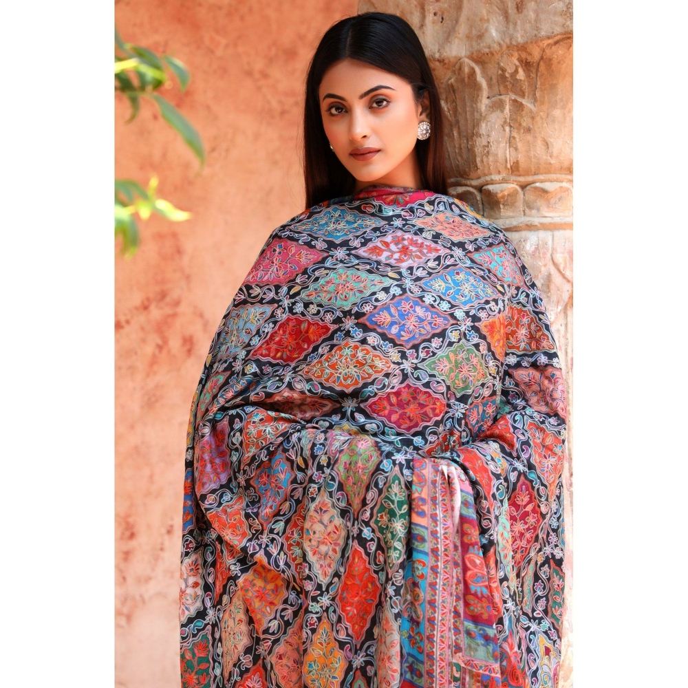Dusala India Handwoven Pashmina Wool Kalamkari Design Shawl - Image 8