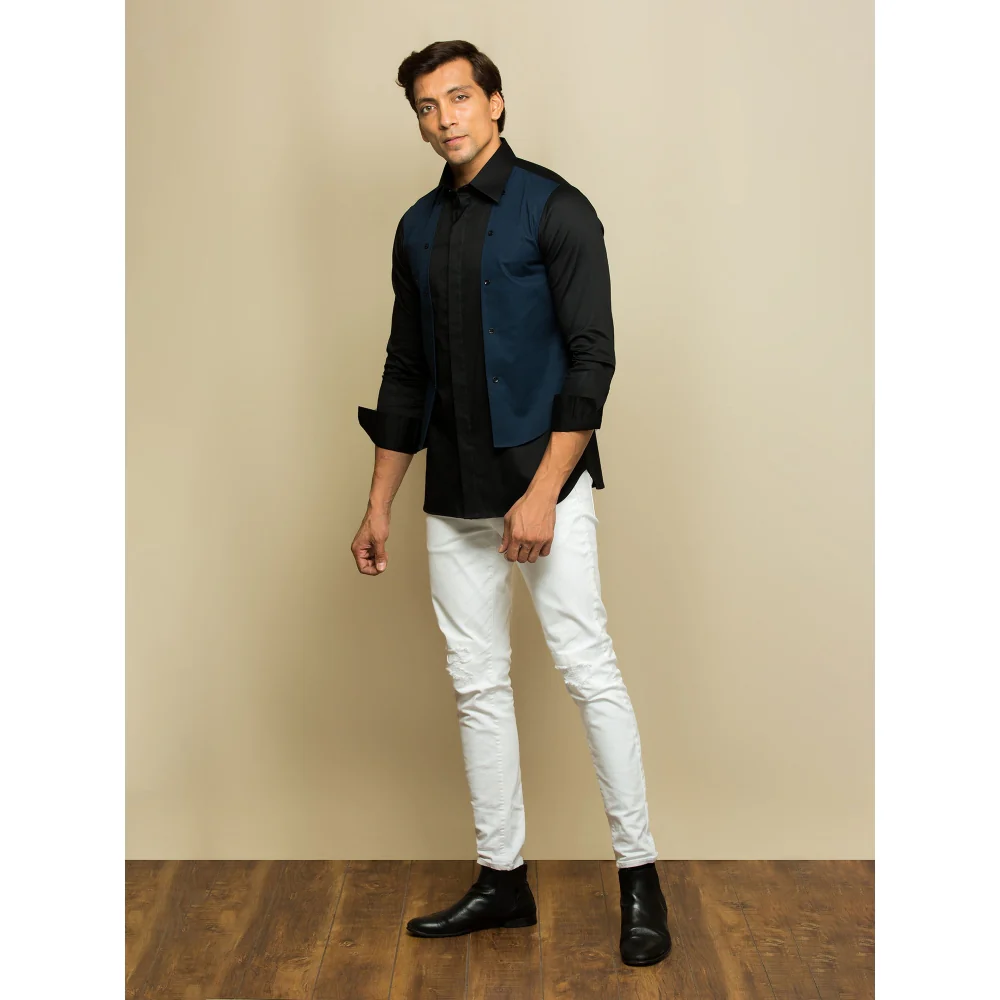 Echke Black Shirt with Blue Chest Patch and Buttons - Image 3
