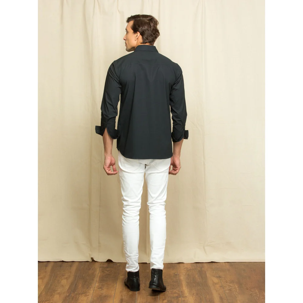 Echke Black Shirt with Rectangular Denim Patch with Denim Pocket - Image 3