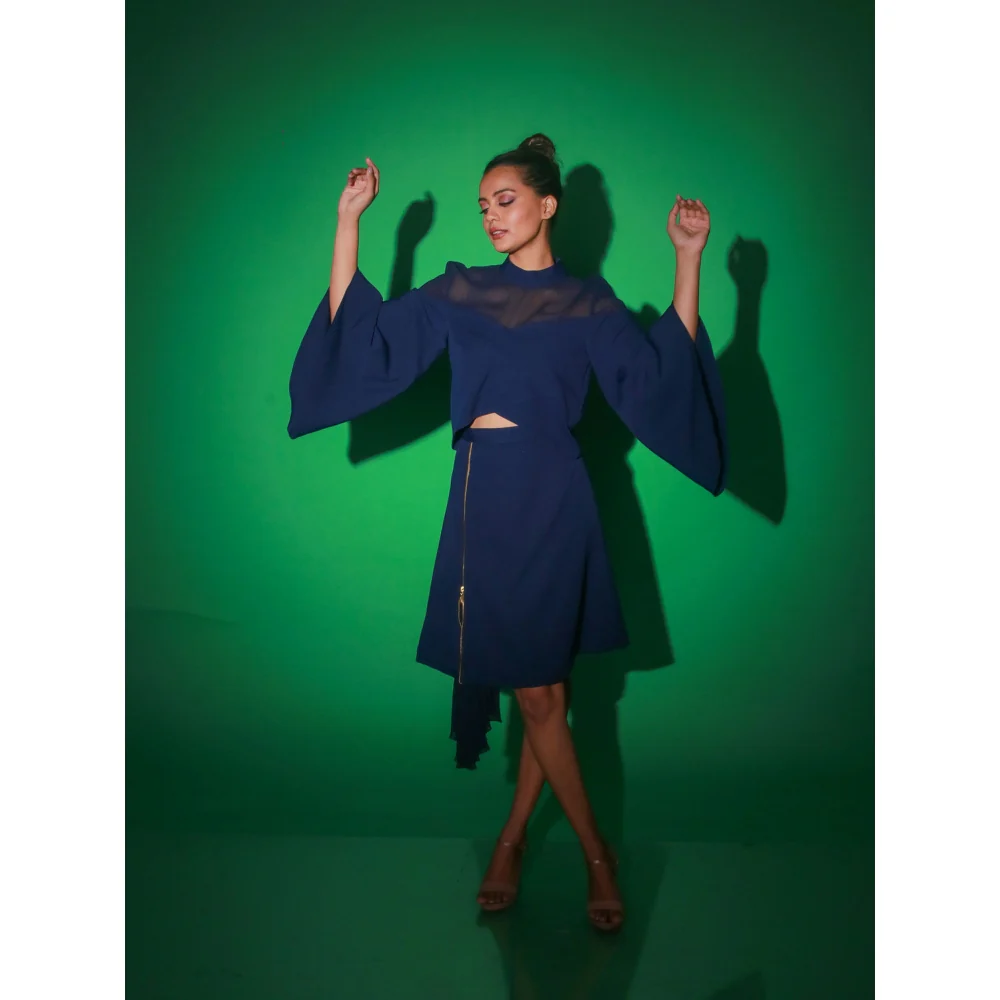 Echke Blue Solid Skirt With Top (Set of 2)