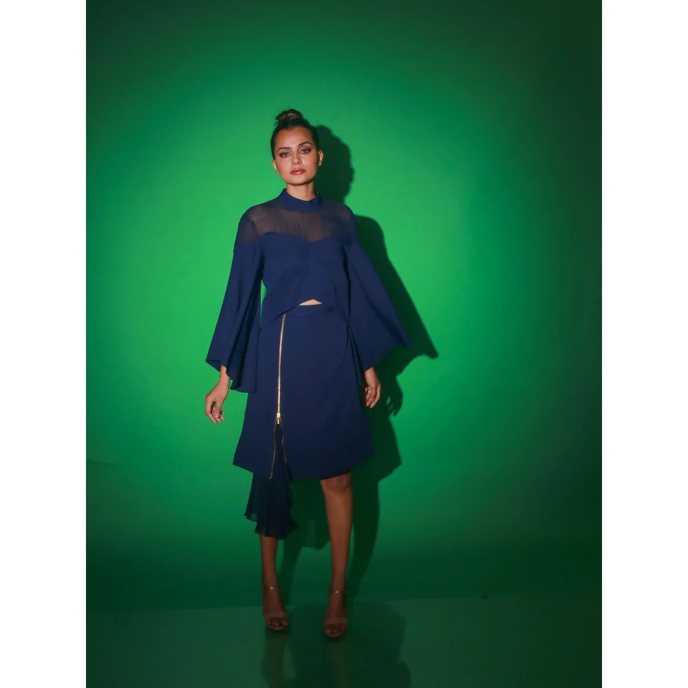 Echke Blue Solid Skirt With Top (Set of 2) - Image 2