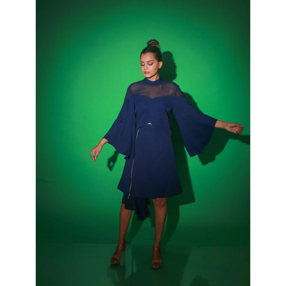 Echke Blue Solid Skirt With Top (Set of 2) - Image 5