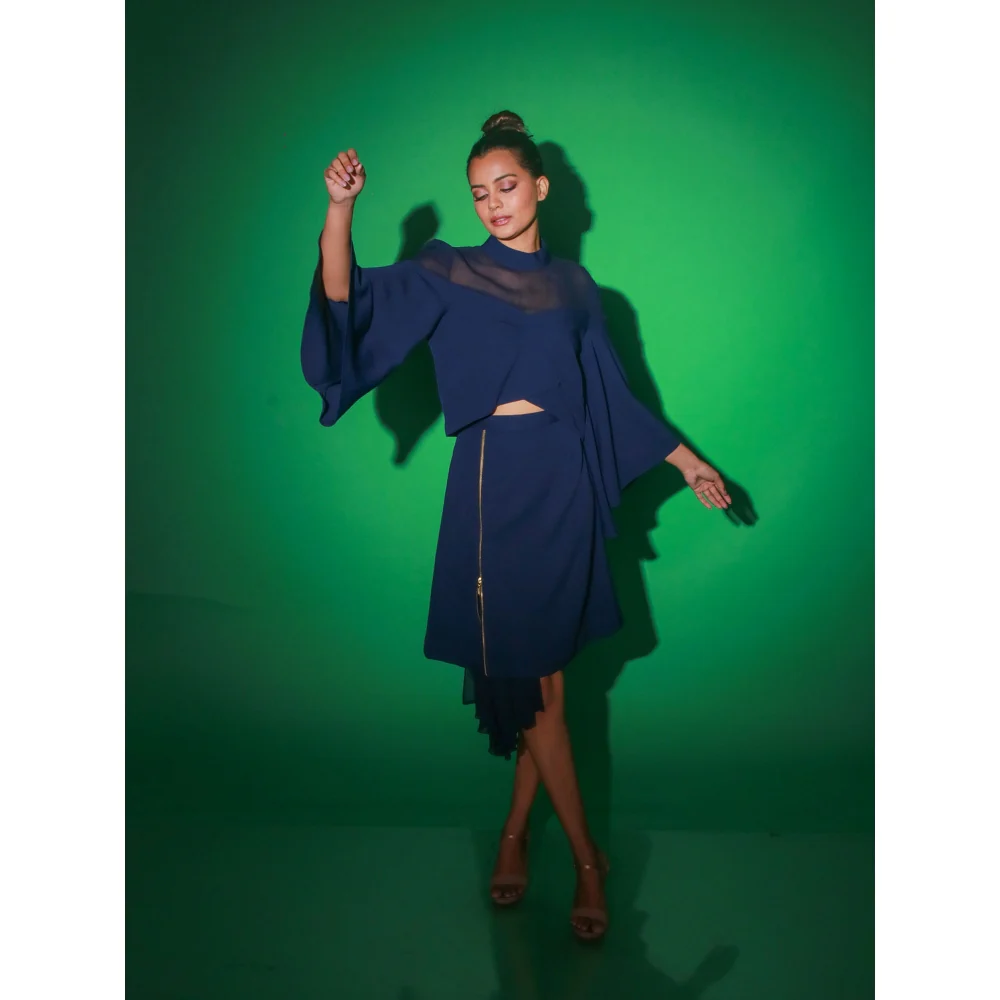 Echke Blue Solid Skirt With Top (Set of 2) - Image 7