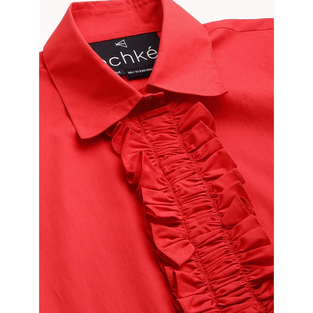 Echke Dress With Placket Ruffle and Net Bottom - Image 8