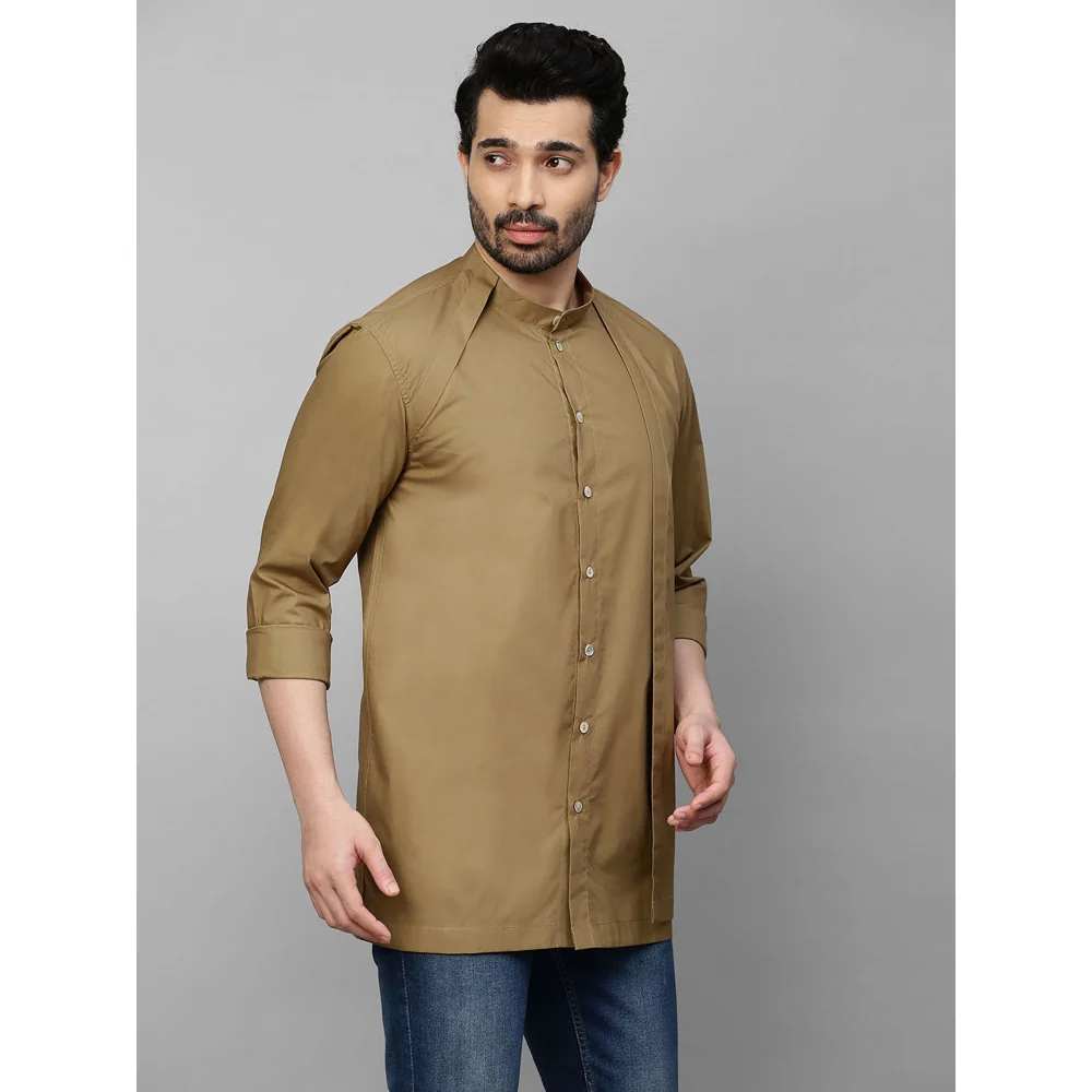 Echke Khaki Shirt with Extra Panel on One Side - Image 3