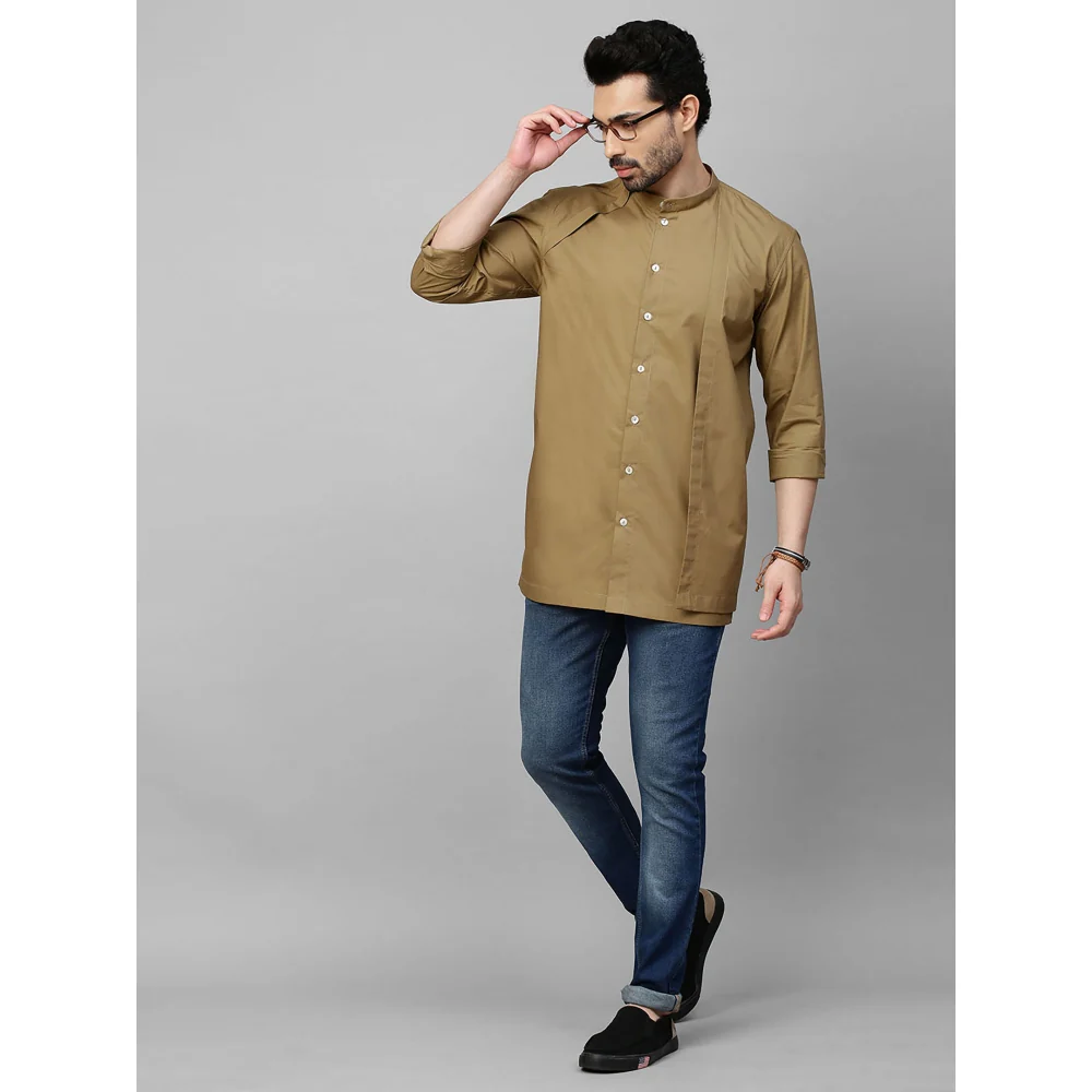 Echke Khaki Shirt with Extra Panel on One Side - Image 5