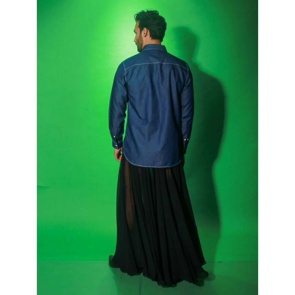 Echke Navy Blue Denim Solid Shirt - Image 5