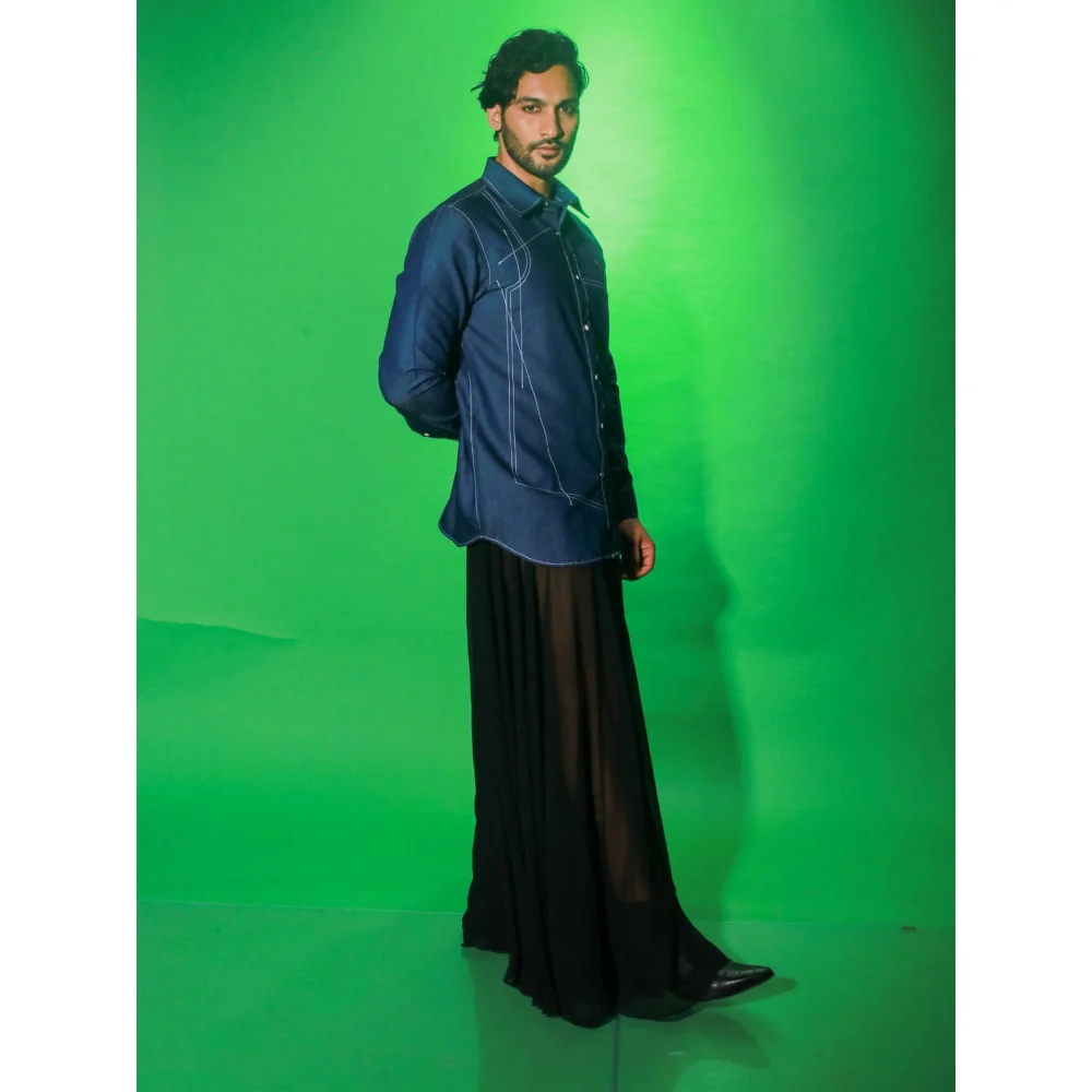 Echke Navy Blue Denim Solid Shirt - Image 8