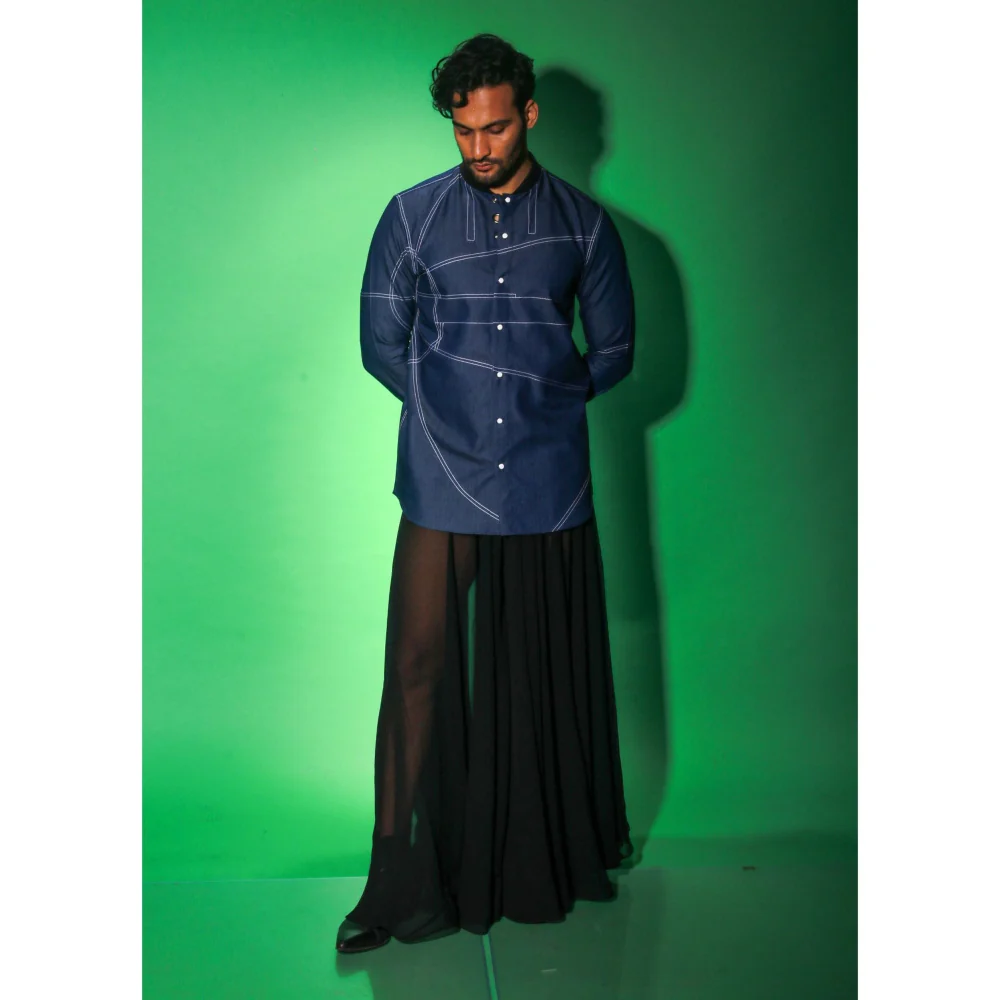 Echke Navy Blue Solid Denim Shirt - Image 5