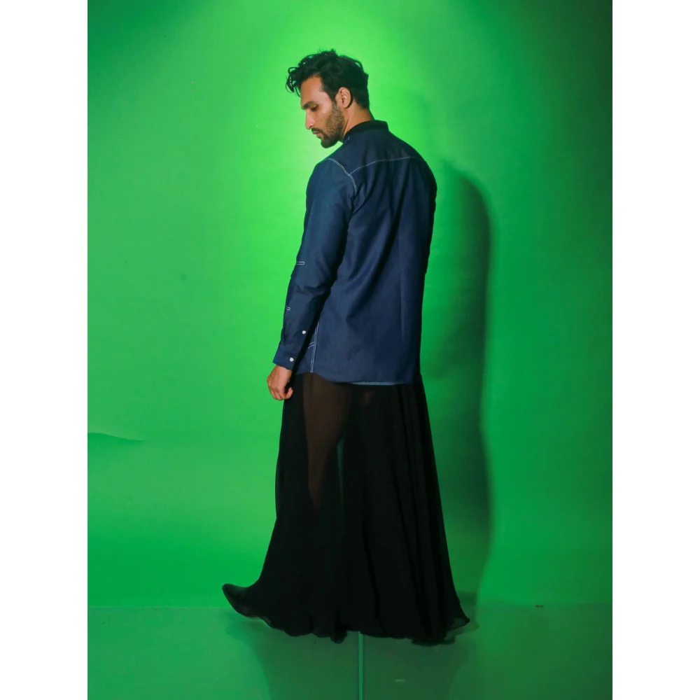 Echke Navy Blue Solid Denim Shirt - Image 7