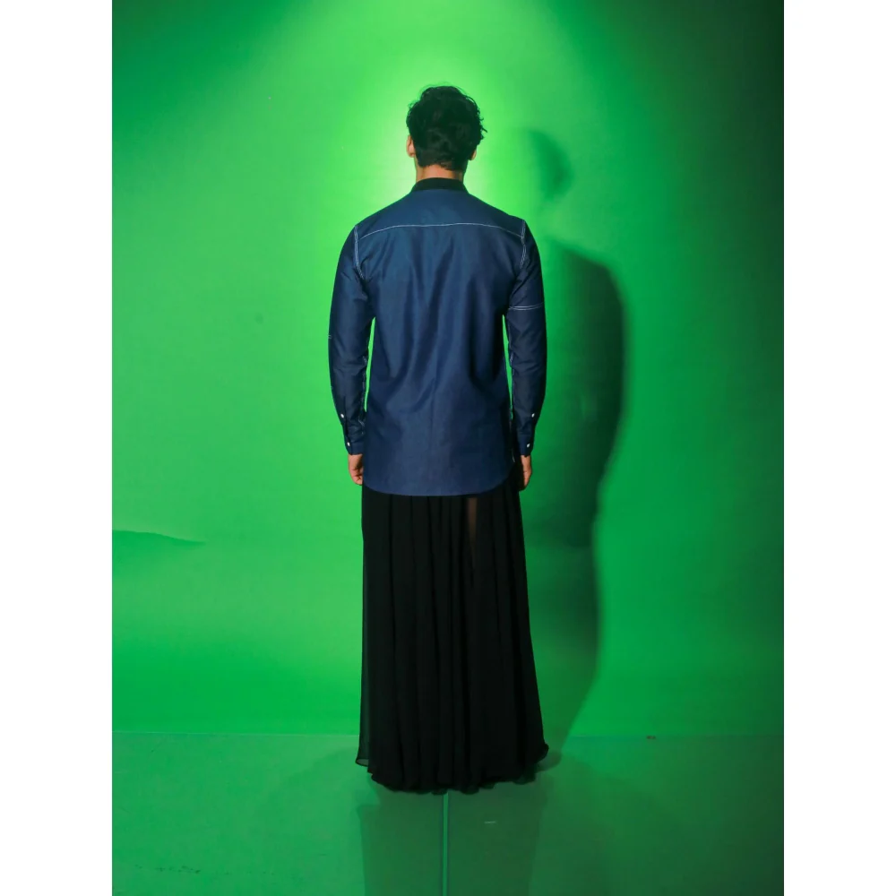 Echke Navy Blue Solid Denim Shirt - Image 8