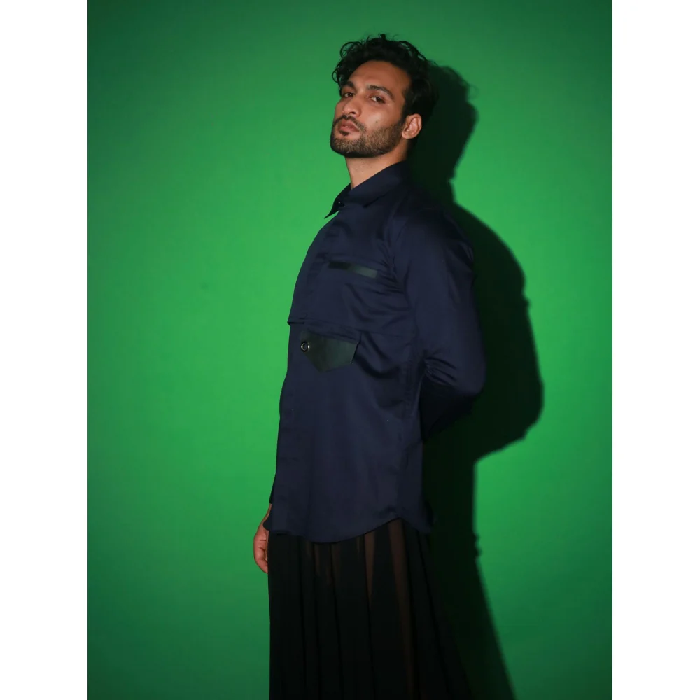 Echke Navy Blue Solid Shirt - Image 2