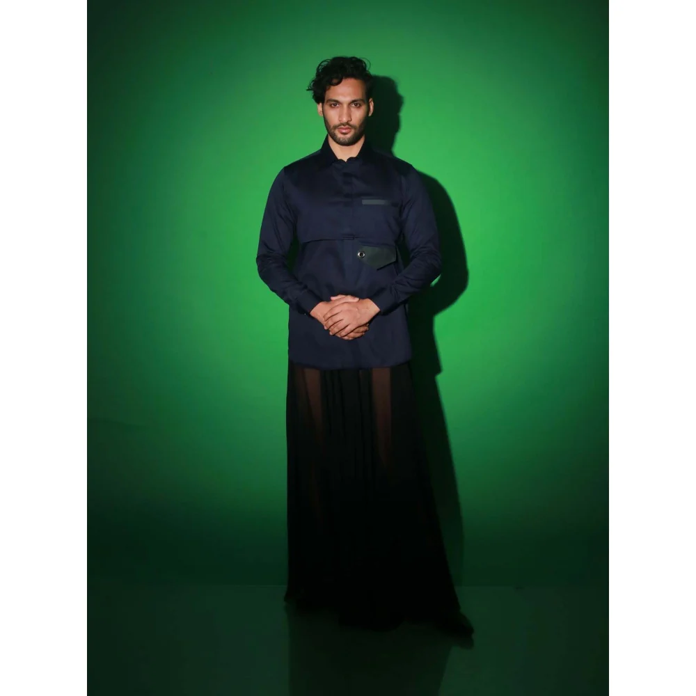 Echke Navy Blue Solid Shirt - Image 3
