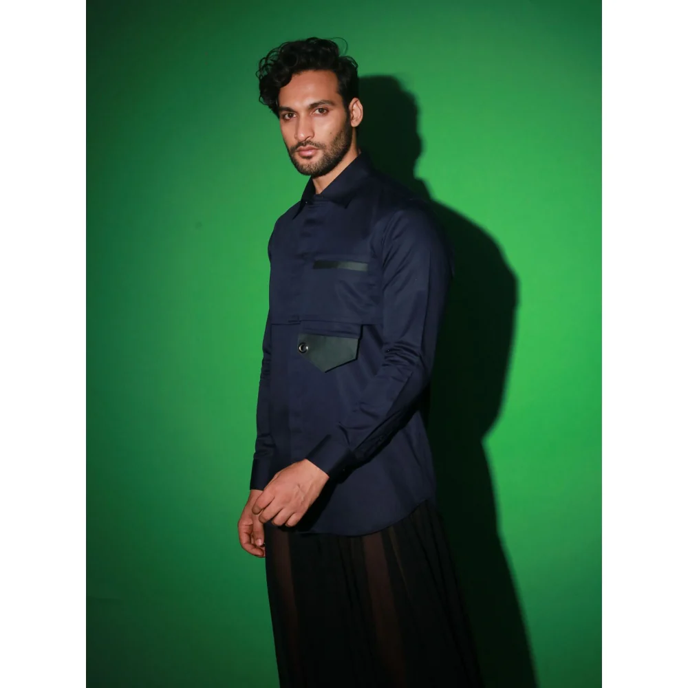 Echke Navy Blue Solid Shirt - Image 5