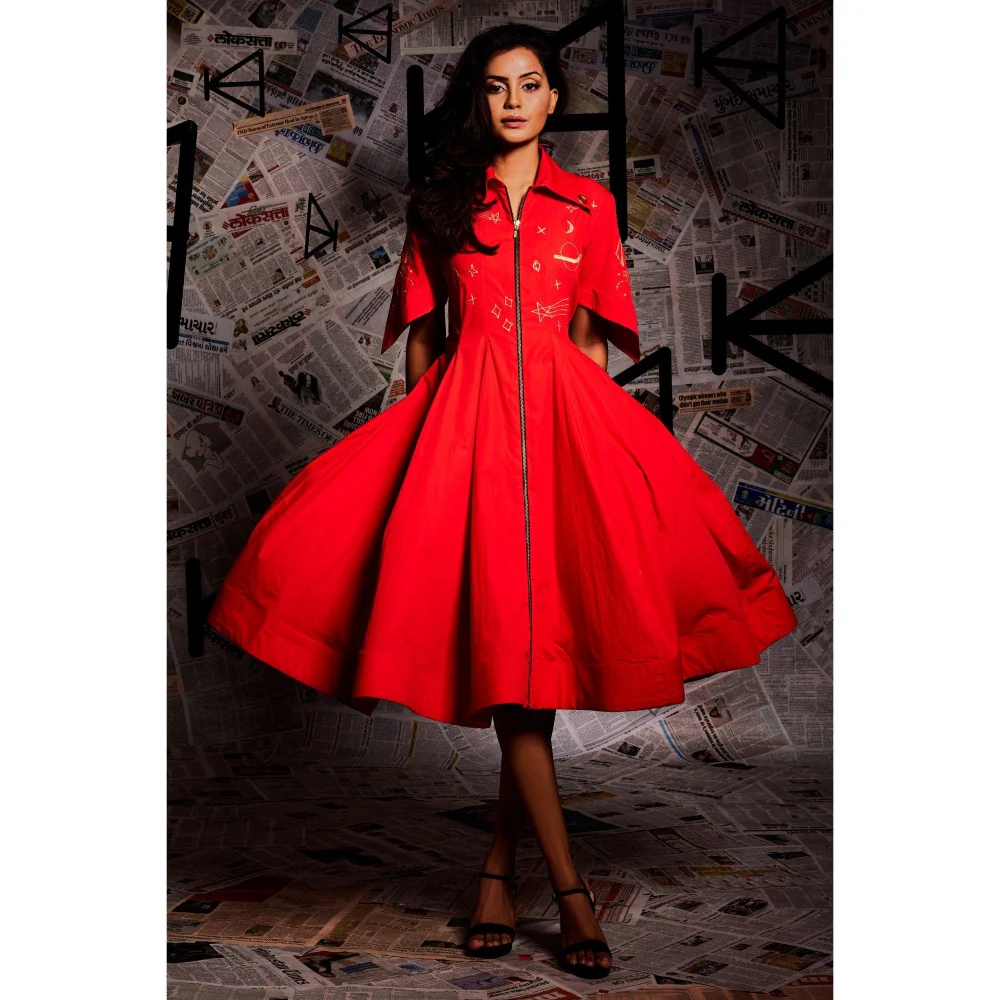 Echke Orange Midi Flared Dress - Image 7