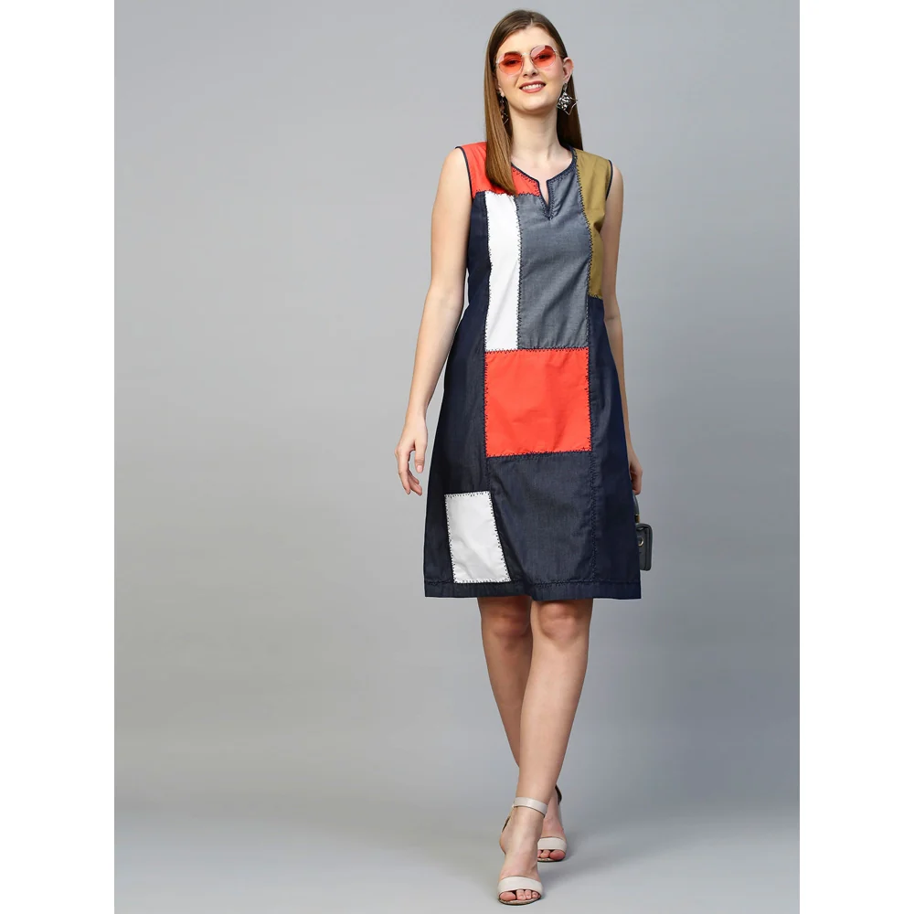 Echke Patchwork Sleeveless Shift Dress