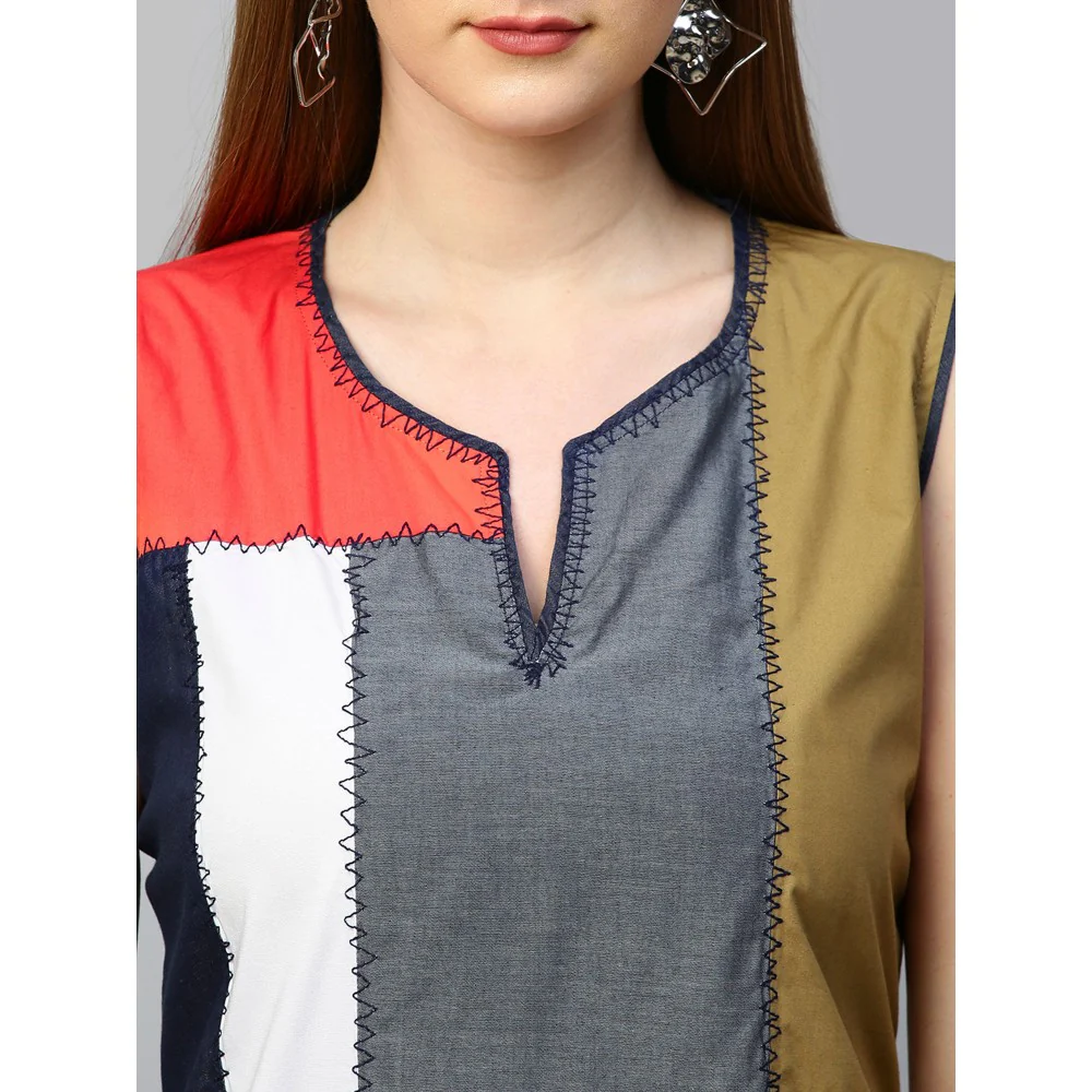 Echke Patchwork Sleeveless Shift Dress - Image 6