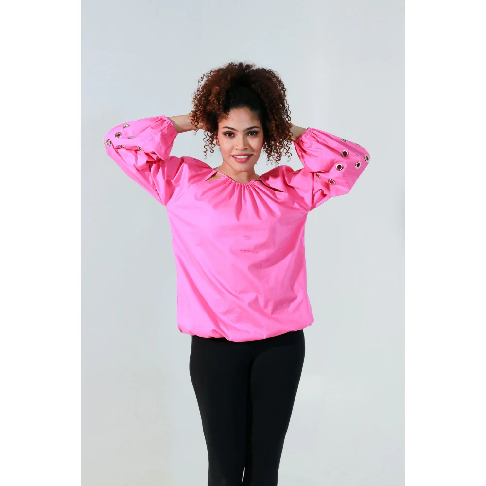 Echke Pink Waist Elasticated Top with Rouged String Feature - Image 2