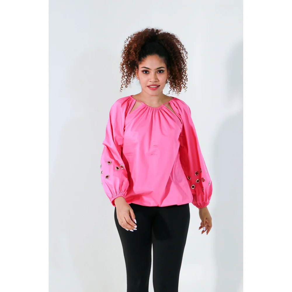 Echke Pink Waist Elasticated Top with Rouged String Feature - Image 3