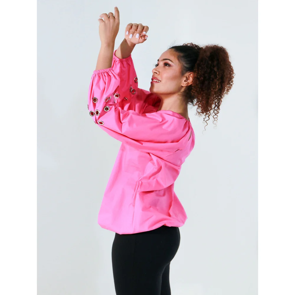 Echke Pink Waist Elasticated Top with Rouged String Feature - Image 4