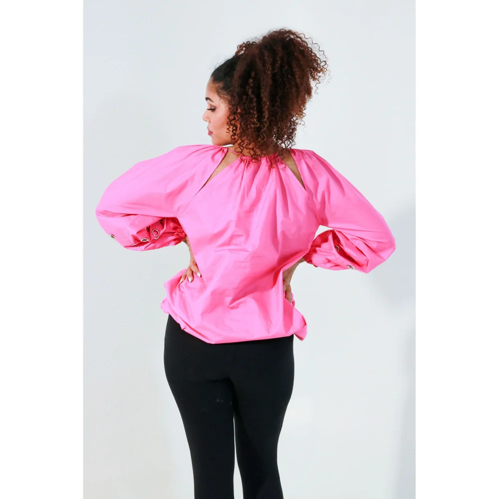 Echke Pink Waist Elasticated Top with Rouged String Feature - Image 5