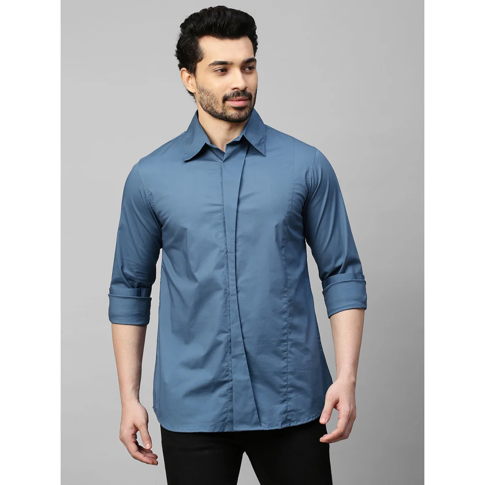 Echke Slate Blue Shirt with Double Curved Placket - Image 2