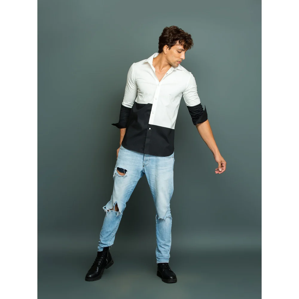 Echke White Shirt with Black Bottom Patch - Image 2