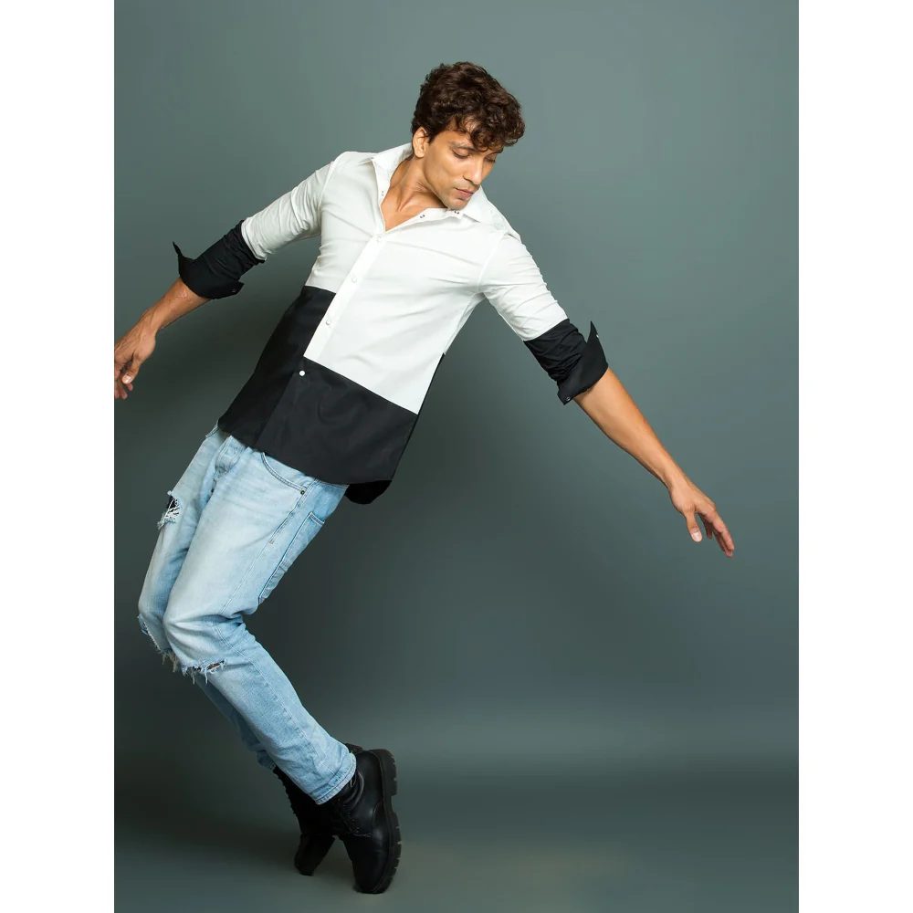 Echke White Shirt with Black Bottom Patch - Image 3