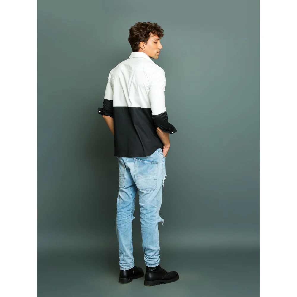 Echke White Shirt with Black Bottom Patch - Image 4