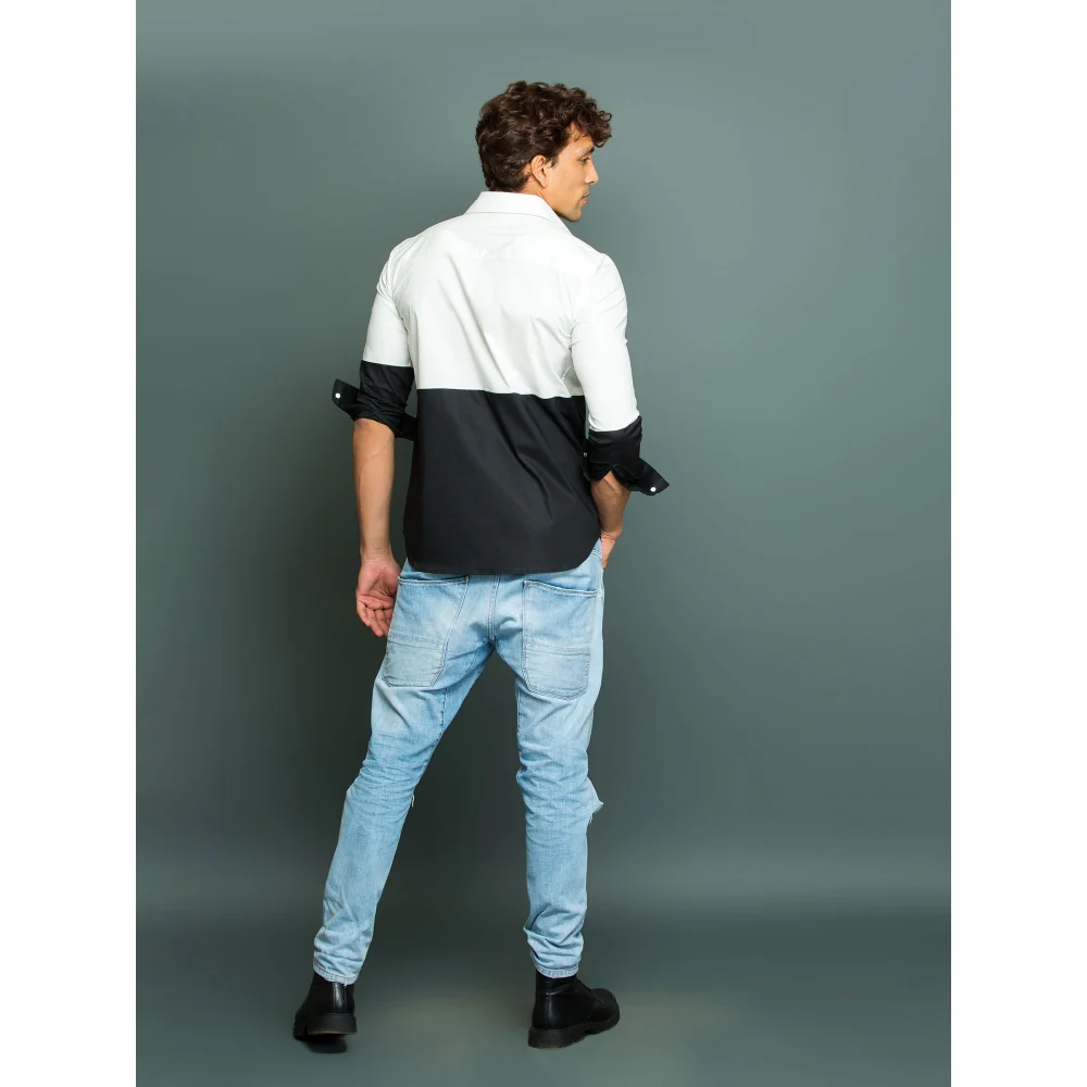 Echke White Shirt with Black Bottom Patch - Image 5