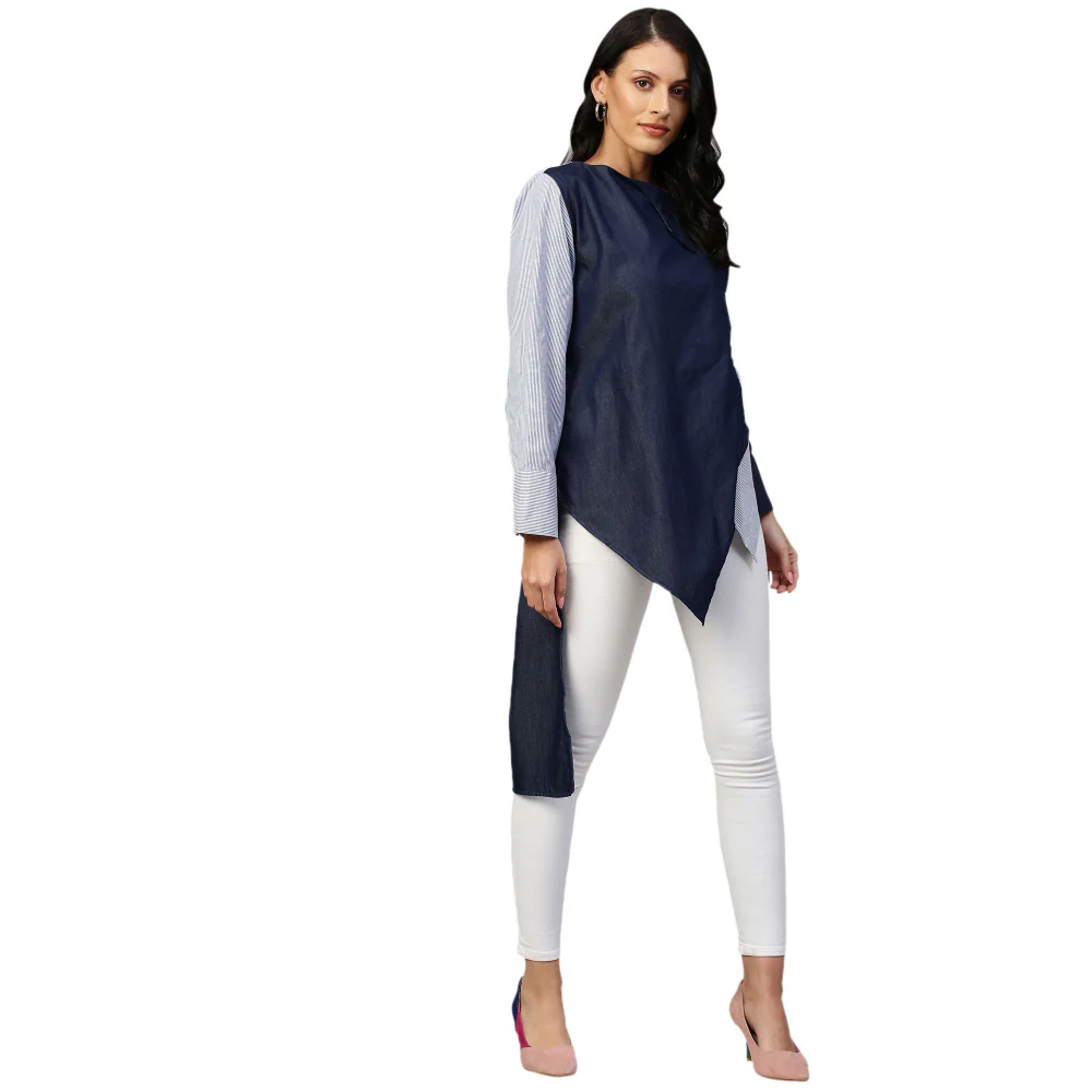 Echke Wide Collar and Off Centered Placket Shirt - Image 3