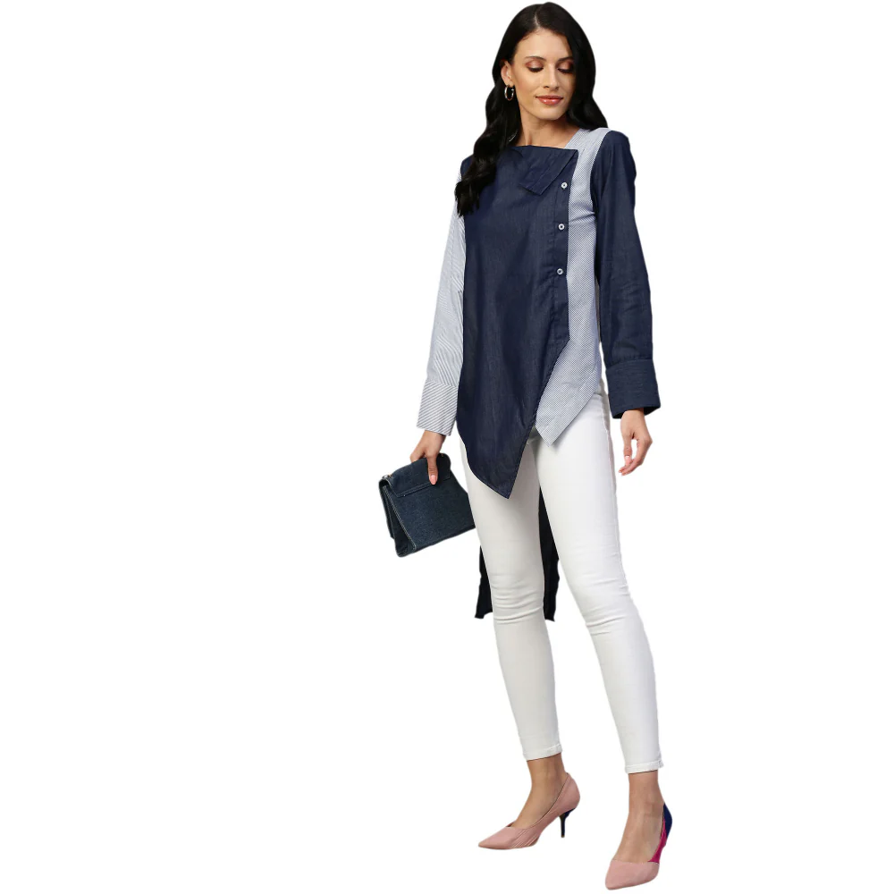 Echke Wide Collar and Off Centered Placket Shirt - Image 4