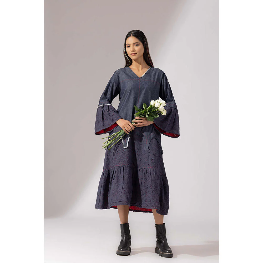 Finethreads by Hina & Nikhat Blue Denim Meadow Dress - Image 5