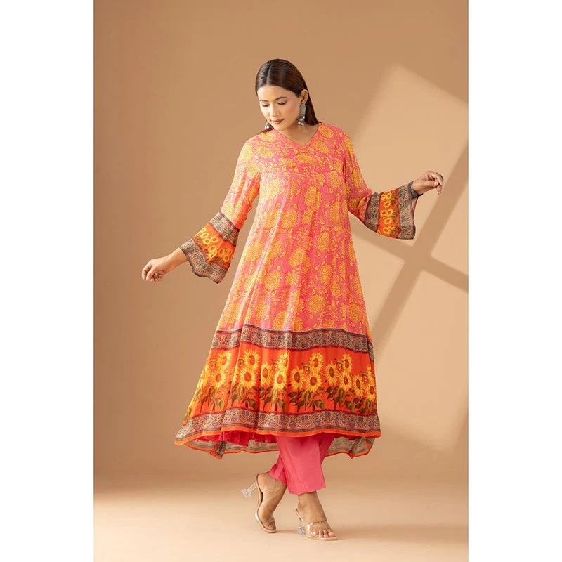 Finethreads by Hina & Nikhat Festive Bloom Floral Anarkali and Pant with Dupatta (Set of 3) - Image 5