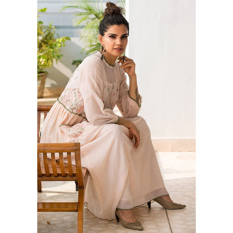 Finethreads by Hina & Nikhat Nude Witch Hazel Dress with Slip (Set of 2) - Image 2