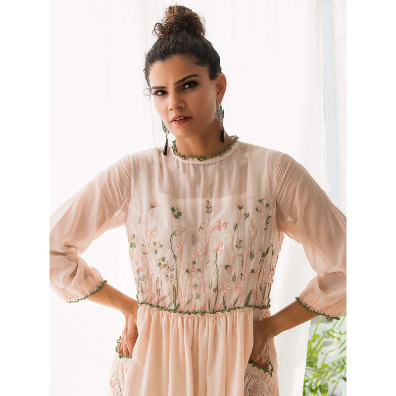 Finethreads by Hina & Nikhat Nude Witch Hazel Dress with Slip (Set of 2) - Image 3