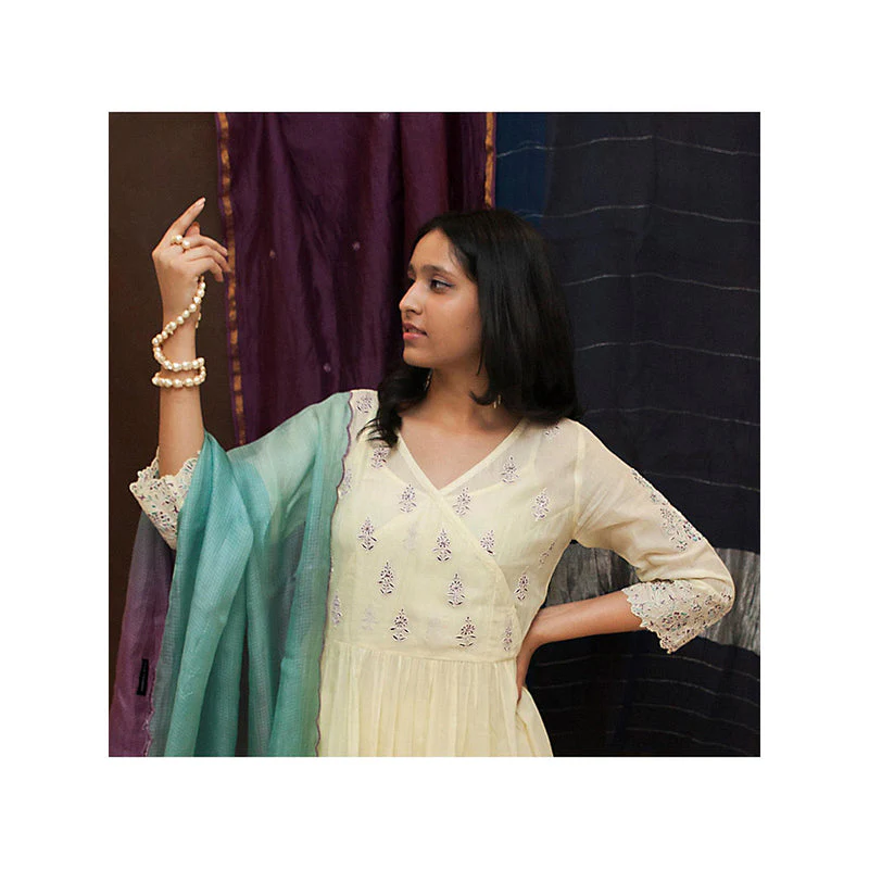 Finethreads by Hina & Nikhat Yellow Sara Anarkali with Slip, Churidar and Dupatta - Image 5