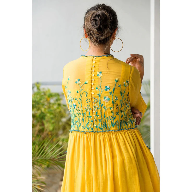 Finethreads by Hina & Nikhat Yellow Witch Hazel Dress with Slip (Set of 2) - Image 2