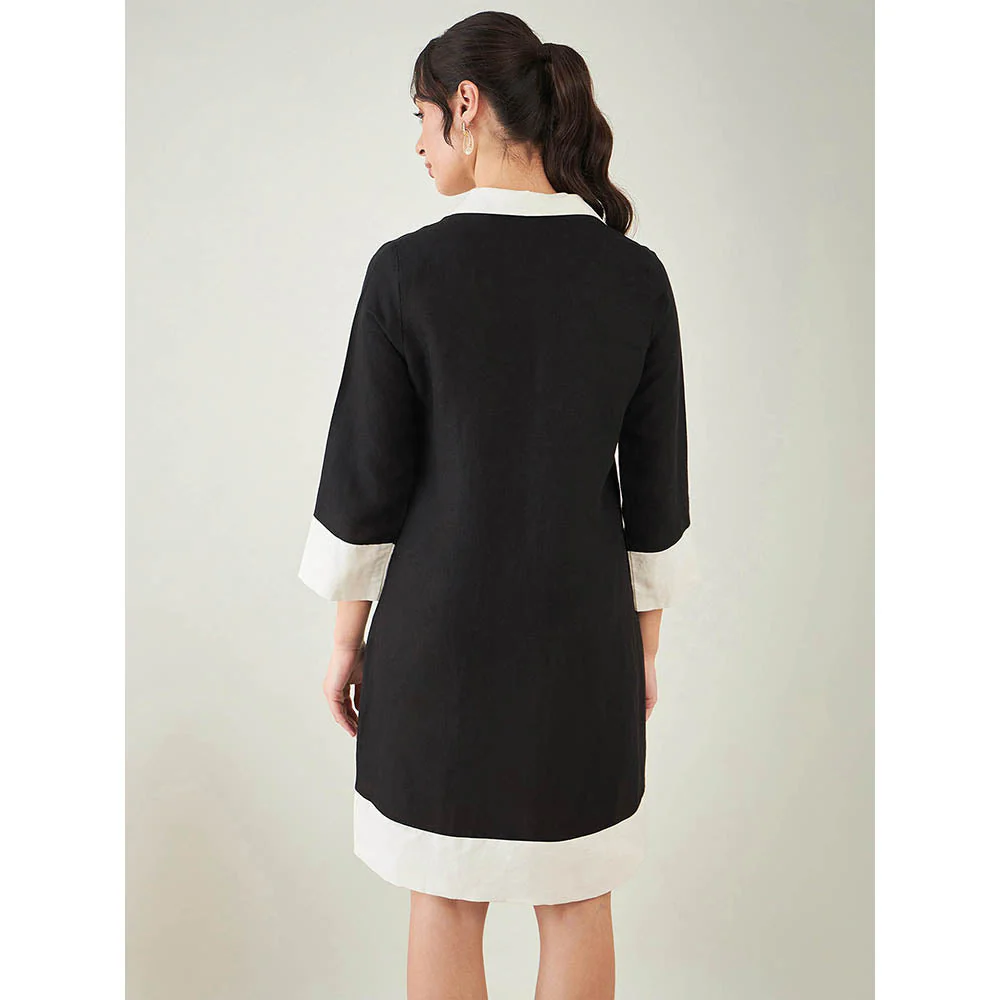 First Resort by Ramola Bachchan Black and Off-White Linen Dress - Image 4