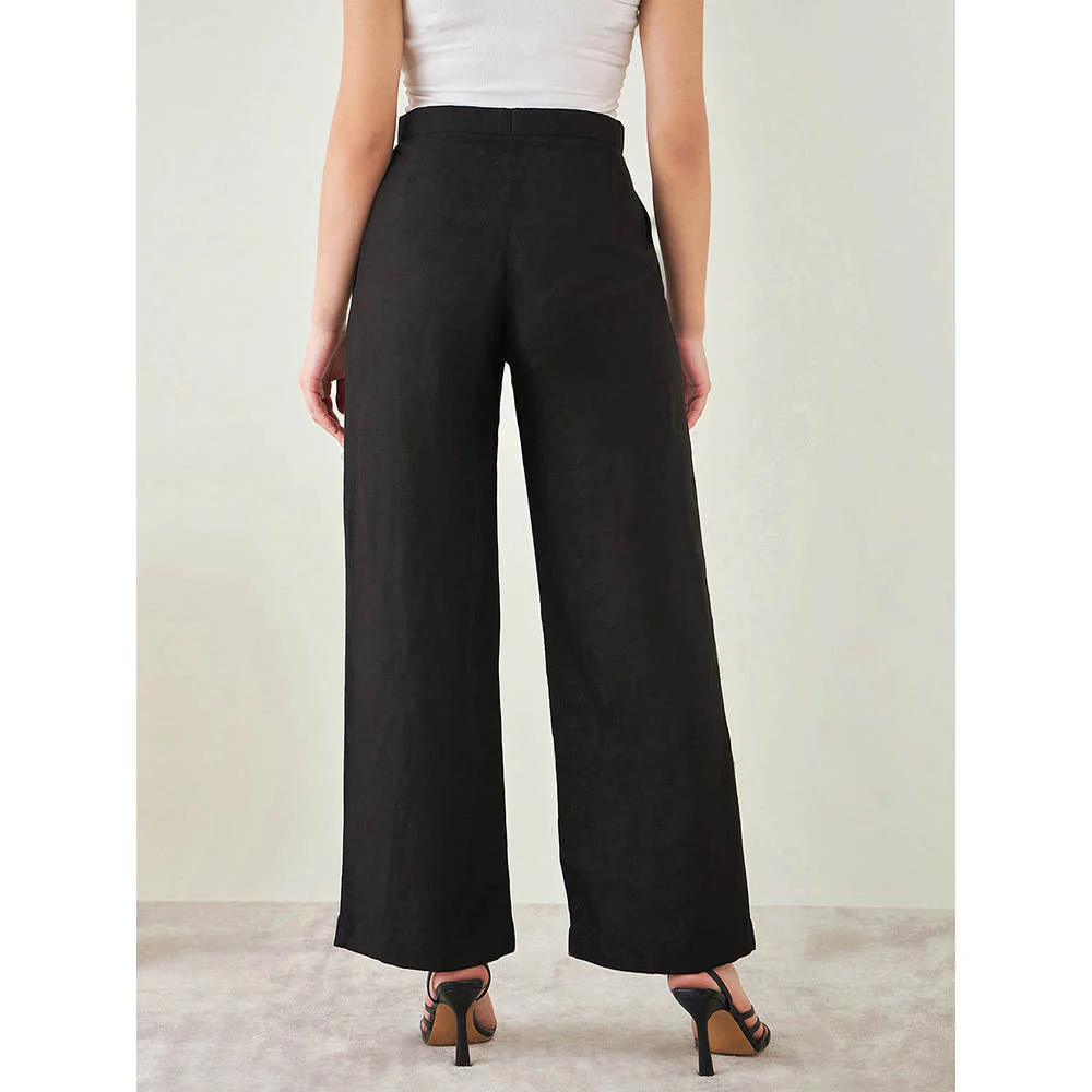 First Resort by Ramola Bachchan Black Linen High-Waisted Straight Pant - Image 4